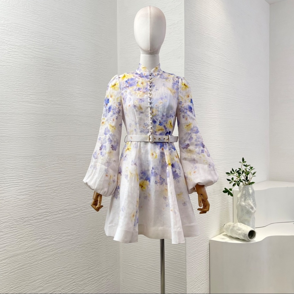 Zimmermann White Floral Mini Dress with Lavender and Yellow Accents